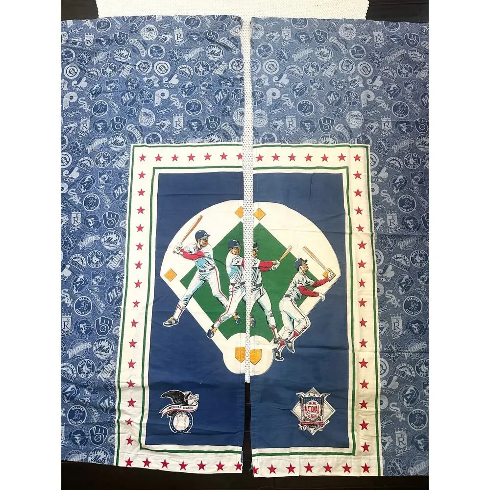 MLB 90s Vintage Baseball Team Logos USA Window Panel Curtains Set of 2